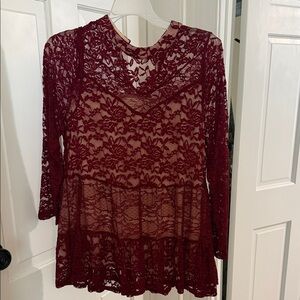 Andree Burgundy Lace Blouse